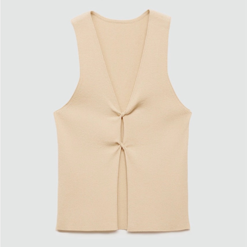 Mango Women’s Beige Cut Out Detail Top NWT